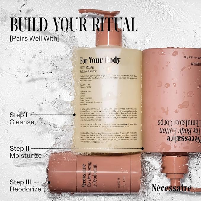 Nécessaire The Body Wash Olibanum. Natural Body Wash for Women + Men. Radiance Cleanse. Multi-Enzyme Gel Cleanser for Dull Skin. Notes of Vanilla, Fig Leaf, and Cassis Buds. 16.9 Fl Oz.
