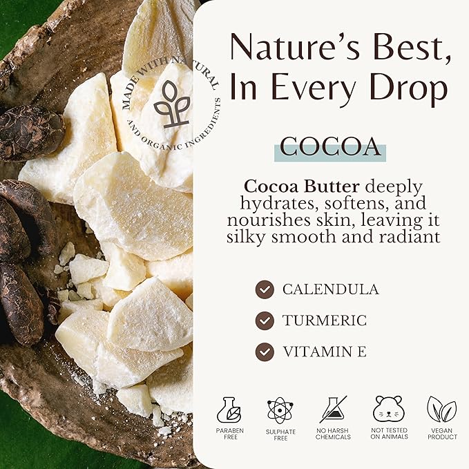 Cocoa Butter Body Wash, Cleanses, Hydrates & Nourishes, Deep Moisturizing Shower Gel for Dry and Sensitive Skin, Women & Men, Organic & Natural, 16 fl oz