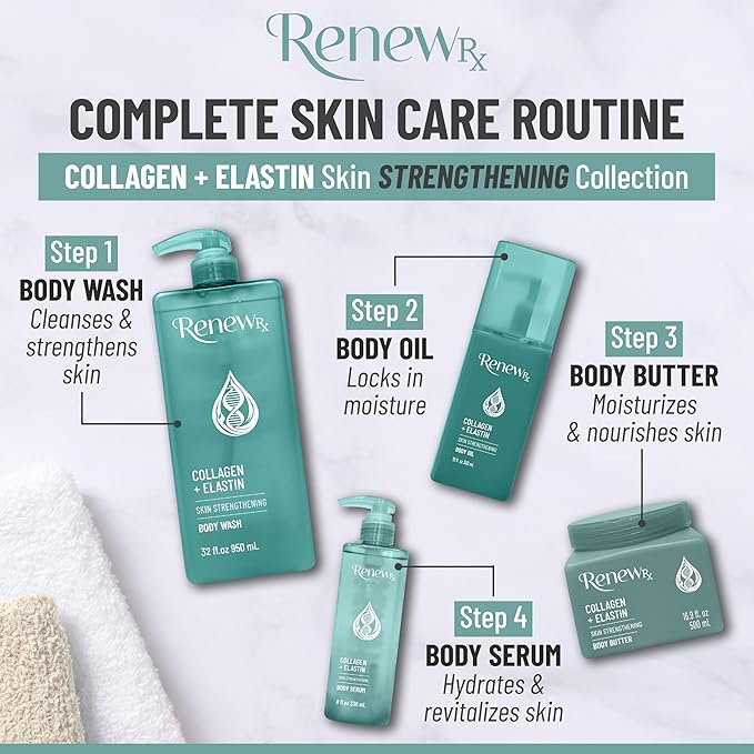 Collagen + Elastin Restorative Skin Strengthening Oil, Moisturizing Body Oil – Hydrating & Firming Skin Care, Vegan Skincare, 10 fl oz