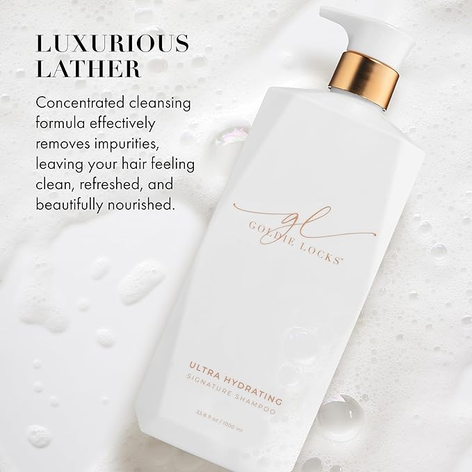 Goldie Locks Ultra Hydrating Signature Shampoo, Safe for Hair Extensions & Colored Hair, Maintains Texture & Shine, Encourages Healthy Hair Growth, Protein-Free, Sulfate-Free, Moisturizing, 33.8 Fl Oz