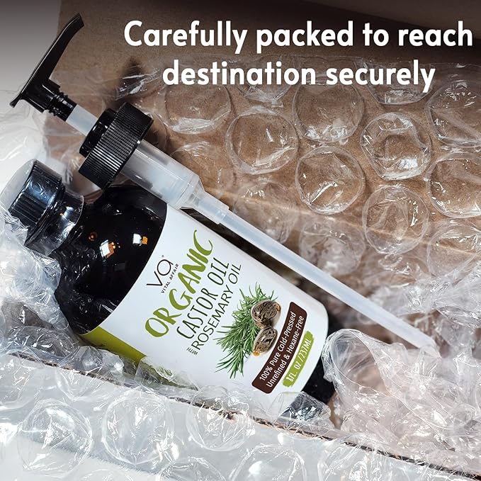 Organic Castor Oil With Rosemary Oil For Hair Growth - 100% Pure Rosemary Hair Oil With Pure Castor Oil Cold Pressed Unrefined Glass Bottle - Strengthening & Volumizing 8 Fl Oz