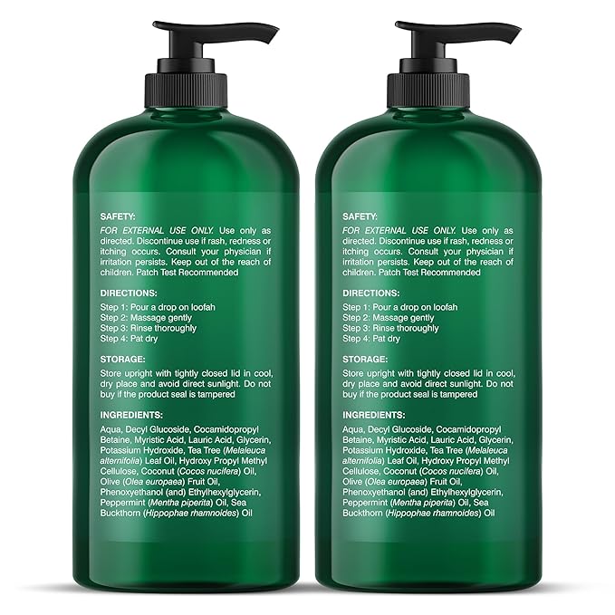 Botanic Hearth Tea Tree Body Wash | 16 Fl Oz | Helps Soothe Itchy, Dry Skin, Antifungal Body Wash With 100% Pure Tea Tree Oil | Sulfate Free, Paraben Free, For Men And Women Set Of 2