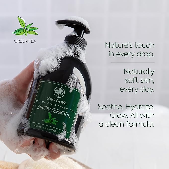 Olive Oil Shower Gel – Natural Body Wash with Green Tea, Hydrating, Moisturizing Body Wash for Women & Men, Plant-based Bath & Shower Gel for Dry Skin, 16.9 Fl Oz (Pack Of 2)