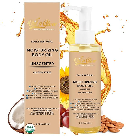 USDA Certified 100% Organic Pure Natural Hydrating Body Oil After Shower With Coconut, Jojoba, Olive & Almond Non-Greasy Moisturizing Oil For Women & Men Dry Skin 5.07 fl oz/150ml - Unscented