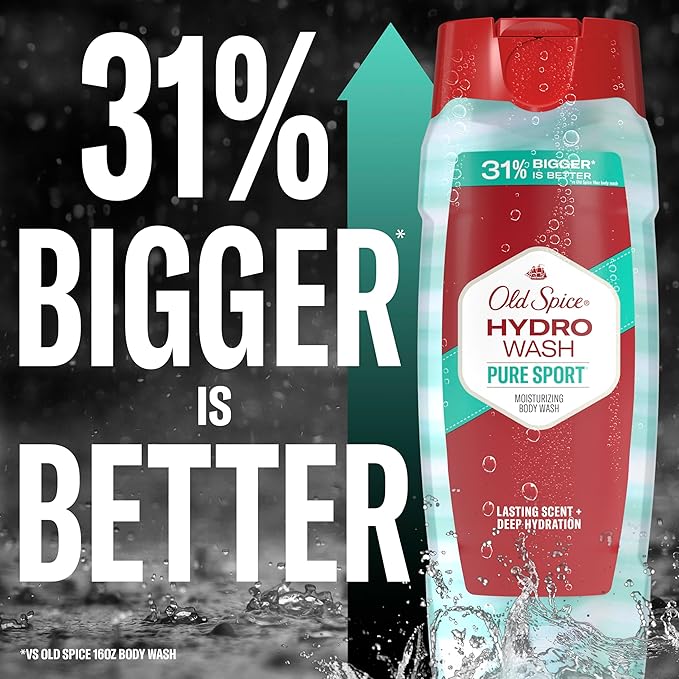 Old Spice Moisturizing Body Wash for Men, Hydro Wash, 2-in-1 Long Lasting Scent & Deep Hydration, 24/7 Shower Fresh, Pure Sport Scent, 21 oz (Pack of 4)