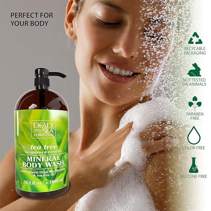 Dead Sea Collection Tea Tree Body Wash – Hydrating Shower Gel with Dead Sea Minerals & Tea Tree Oil – Scented Body Wash for Dry & Sensitive Skin – For Women & Men – 33.8 fl oz
