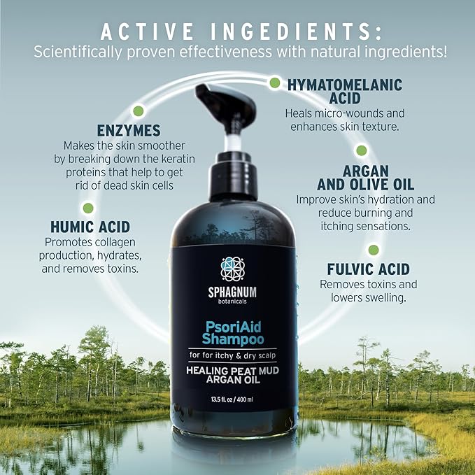 Psoriasis Shampoo and Conditioner Set - Peat Mud Therapy for Red & Itchy Scalp with Tea Tree Oil, No Coal Tar. For Both Men and Women. 2 x 13.5 Oz