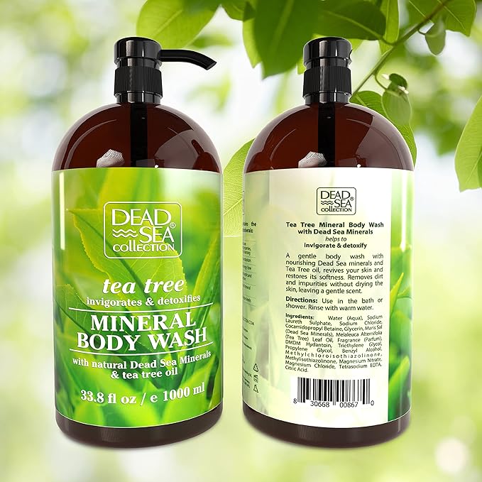 Dead Sea Collection Tea Tree Body Wash – Hydrating Shower Gel with Dead Sea Minerals & Tea Tree Oil – Scented Body Wash for Dry & Sensitive Skin – For Women & Men – Pack of 2 (67.6 fl oz)