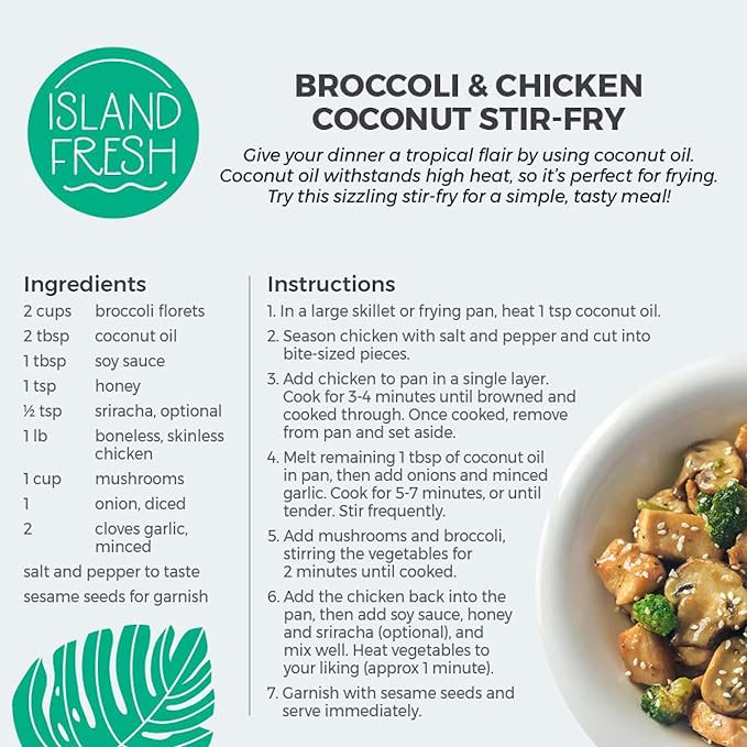 Island Fresh Organic Coconut Oil (54 oz) - Organic Virgin Coconut Oil Great for Baking, Versatile Cooking Oil, DIY Hair Oil & Skin Oil, Cold-Pressed, Certified Organic & Non-GMO (Pack of 2)