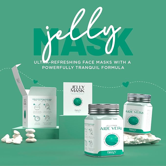 BRÜUN Jelly Mask Jar Aloe Vera Peel-Off Face Care Rubber Mask | 23 fl oz Skin Care Moisturizing Gel Mask Jar Spa Set