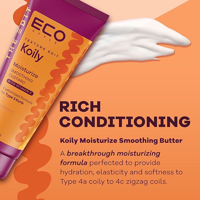 Eco Style, Texture Edit, Koily Moisturize Smoothing Butter for Type 4 curly hair - A sulfate-free, ultra-rich curly hair conditioner that provides hydration, elasticity and softness. 8oz