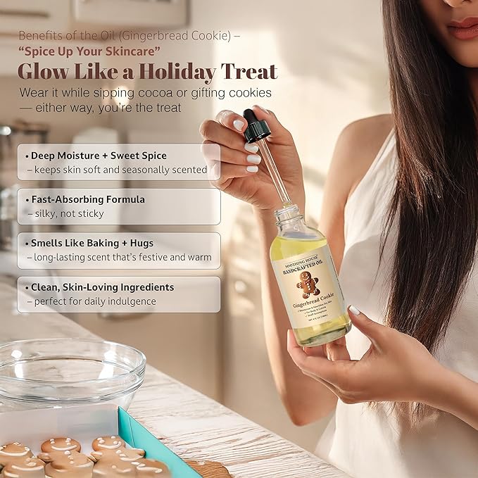 Gingerbread Cookie Body Oil: Moisturizing Body Oil for Soft, Glowing Skin with Almond & Jojoba Oil (4 fl oz)
