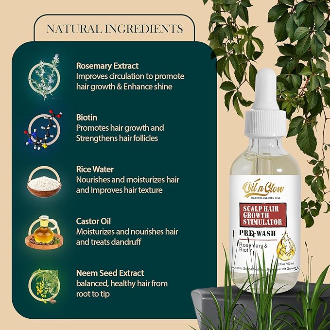 Pre Wash Hair Oil – USDA Certified Organic Scalp Oil Hair Growth Treatment with Rosemary & Biotin, Pre-Shampoo Serum for Thinning Hair & Hair Loss – 2 Fl Oz