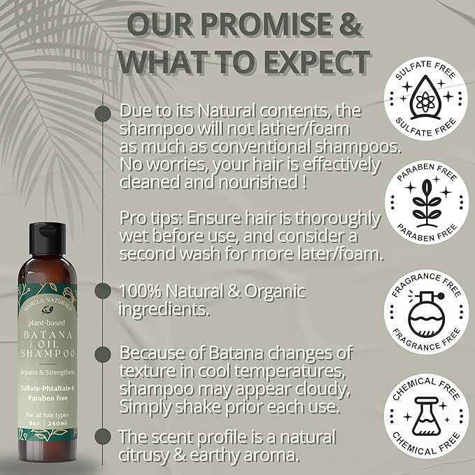 Batana Oil for Hair Growth Shampoo with Rosemary - Sulfate and Paraben Free Batana Oil Shampoo - Nourishing, Rejuvenating shampoo for thinning hair - 8 fl oz - For All Hair types