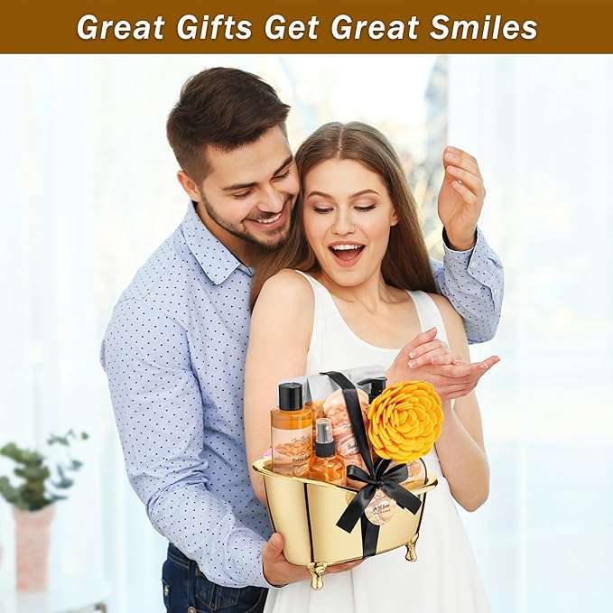 Spa Gift Baskets For Women - Luxury Bath Set With Honey & Almond - Spa Kit Includes Body Wash, Bubble Bath, Lotion, Bath Salts, Body Scrub, Body Spray, Shower Puff, and Towel