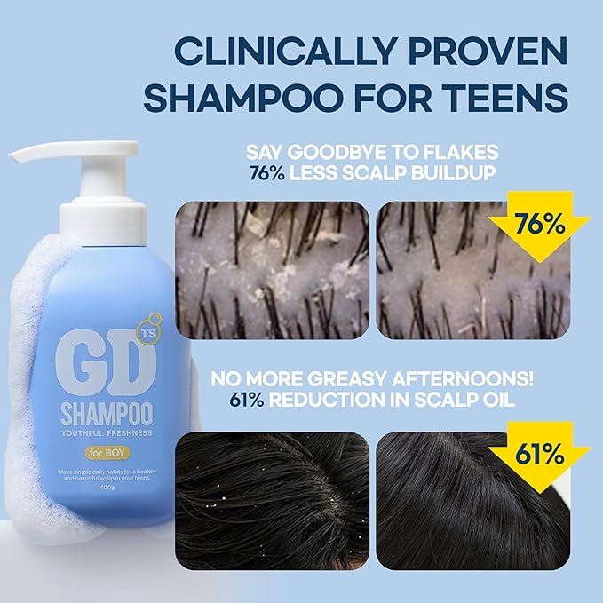 TS GD Shampoo for Teens | Korean Anti-Dandruff for Oily & Itchy Scalp | Fruity Allergy-Free Scent | Sulfate-Free Gentle Hair Care (14.1 Oz) (GD Shampoo for boy)