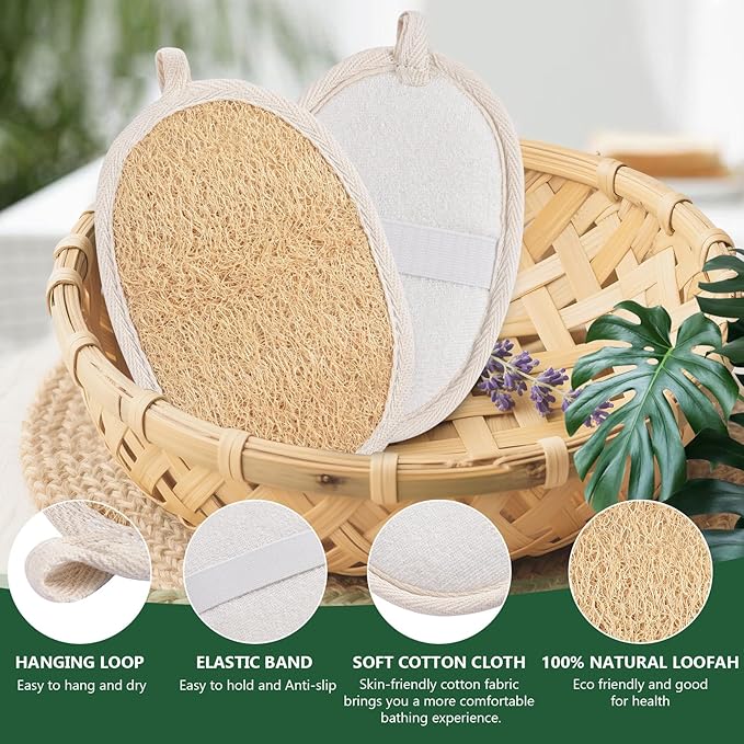 Natural Loofah Exfoliating Body Scrubber, Organic Loofah Pack Shower Sponge, Exfoliating Pads Loofa for Men and Women, Bath Sponge for Body and Face