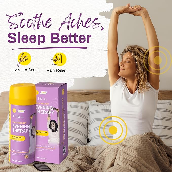 TIDL - Evening Therapy Pain Relief Spray - Fast-Acting Relief for Lower Back, Knee, Muscle & Joint Pain - Nighttime Relaxation & Skin Hydration - Lavender, Topical, Plant-Based Menthol (3oz, 1-Pack)