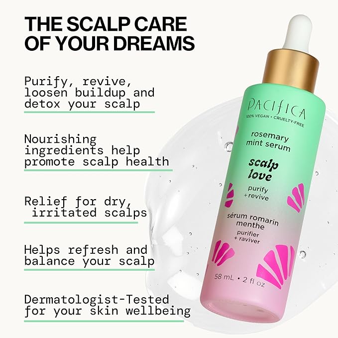 Pacifica Scalp Serum – Rosemary Mint Scalp Love Serum - Scalp Treatment for Dry Itchy Scalp w/Witch Hazel for Scalp Detox & Moisturizing, Vegan & Cruelty-Free, 2 oz