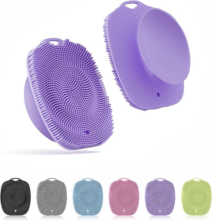 Soft Silicone Body Scrubber, Gentle Like a Hand Exfoliating Your Skin and Build Up Lather Easily, Back Large Suction Cup Easy to Store, Long-Lasting & Deep Clean (Purple)
