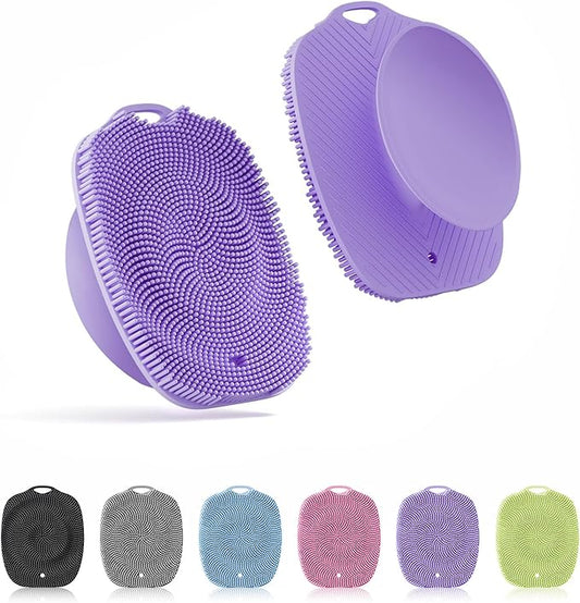 Soft Silicone Body Scrubber, Gentle Like a Hand Exfoliating Your Skin and Build Up Lather Easily, Back Large Suction Cup Easy to Store, Long-Lasting & Deep Clean (Purple)