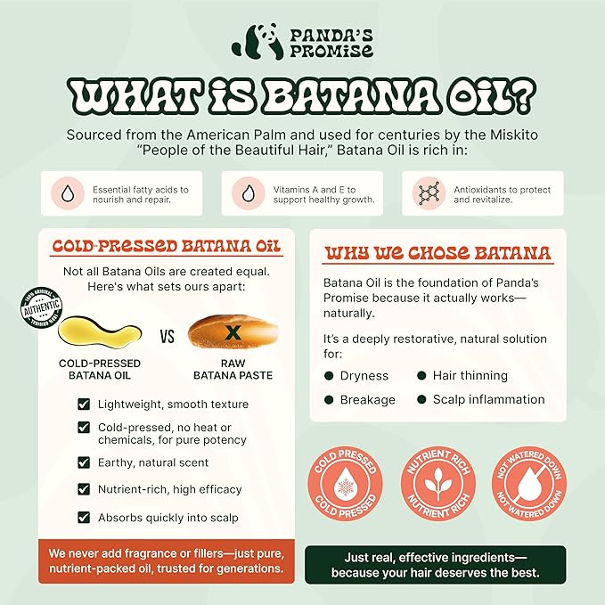 Panda's Promise Batana Oil for Hair Growth with Rosemary Oil, Jojoba Oil & Castor Oil- Natural Dry Scalp Treatment Product for Thinning (2 x 50ML = 100ML)