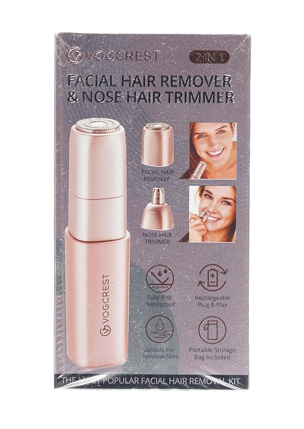 Facial - Nose Hair Remover Women: 2 in 1 Painless Electric Face Shaver and Nose Trimmer - Rechargeable Hair Removal Tool for Face Nose Ear Peach Fuzz Lips Chin