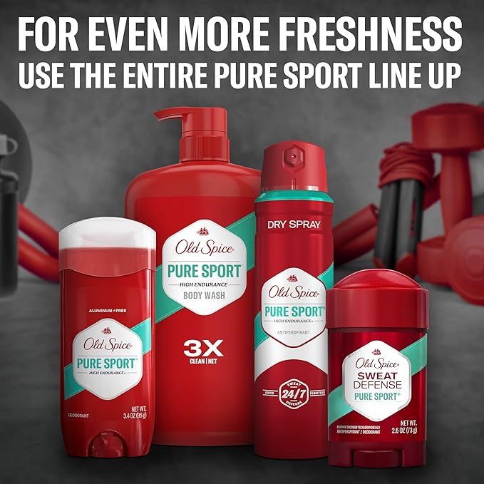Old Spice Refreshing Body Wash for Men, High Endurance, 3X Defense, 24/7 Shower Fresh with Long Lasting Scent, Pure Sport Scent, 33.4 oz (Pack of 4)