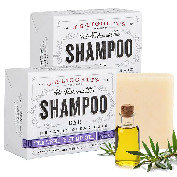 J·R·LIGGETT'S Shampoo Bar for Hair, Tea Tree and Hemp Oil Formula for Strong Healthy Hair Growth, Nourish Follicles with Antioxidants and Vitamins, Sulfate-Free - 2 Pack of 3.5 oz Bars