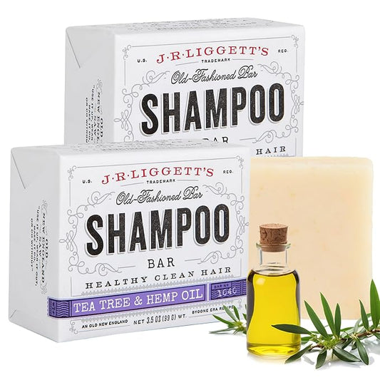 J·R·LIGGETT'S Shampoo Bar for Hair, Tea Tree and Hemp Oil Formula for Strong Healthy Hair Growth, Nourish Follicles with Antioxidants and Vitamins, Sulfate-Free - 2 Pack of 3.5 oz Bars