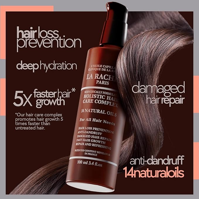 LA RACHEL 14-in-1 Hair Care Oil for Growth & Strength | Scalp & Follicle Nourishing Oil | Restores Shine & Repairs Damaged Hair for Healthier, Stronger Locks Paris | 3.4 Fl oz