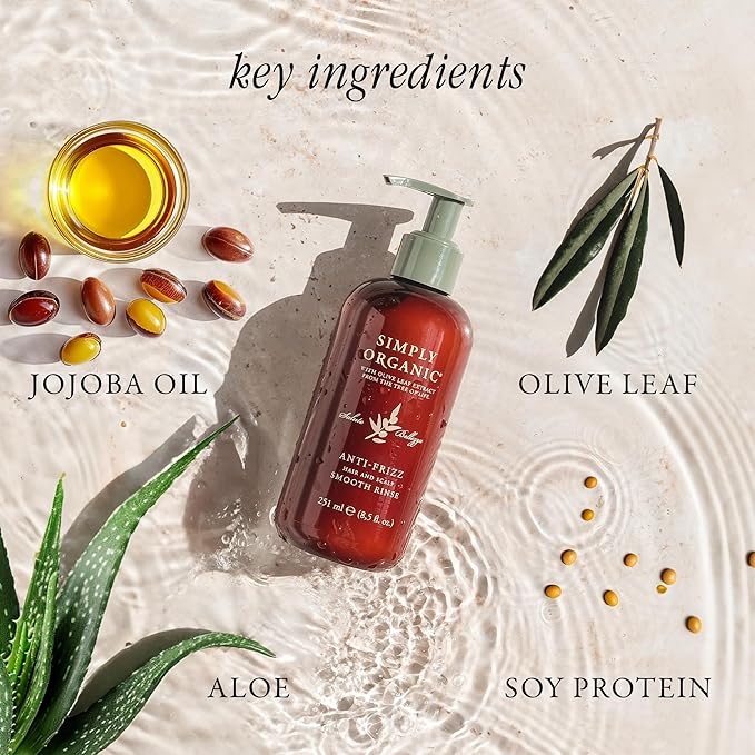SIMPLY ORGANIC Frizz Control Deep Scalp & Hair Conditioner, Made in Italy, All Natural Cruelty Free Hair Care for Women & Men, Aloe, Jojoba Oil, Olive Leaf Extract, 8.5 fl oz/251ml, ANTI-FRIZZ