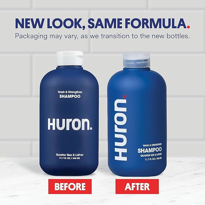 Huron Men's Shampoo | Cleansing & Hydrating Formula | Citrus, Fresh Juniper & Aromatic Greens Scent | Strengthens Hair | Sulfate-Free, Paraben-Free | Argan Oil, Aloe, Peppermint | 11.7 Fl Oz