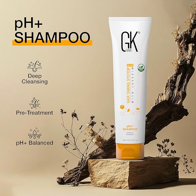 Global Keratin GK HAIR pH+ Pre-Treatment Clarifying Shampoo (3.4 Fl Oz/100ml) For Preps Hair Deep Cleansing,Removes Impurities -With Aloe Vera, Vitamins & Natural Oils All Hair Types Men and Women