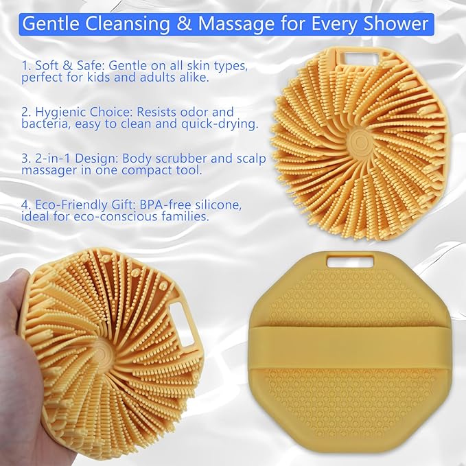 Silicone Body Scrubber – Exfoliating Body Brush for Shower, Soft Silicone Scrub for Men & Women, Shower Scrubber for Skin Care, Body and Face Scrub (Orange)