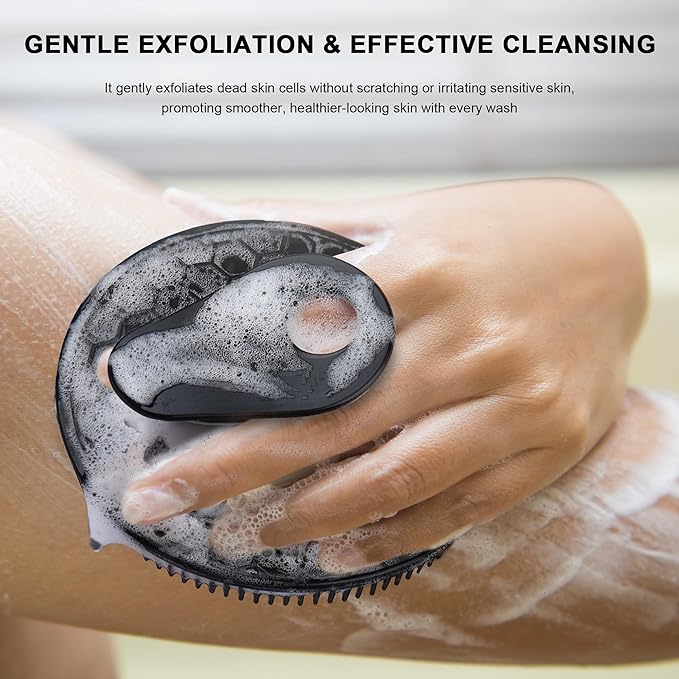 INNERNEED Food Grade Silicone Body Scrubber Gentle Exfoliating Brush for Women Men Deep Clean for All Skin Types, More Hygienic and Well Lather (Black+Dark Green+Pink)