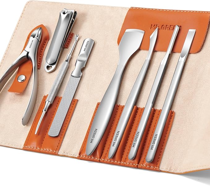 MR.GREEN Pedicure Knife Set Professional Ingrown Toenail Clippers Foot Care Tools Stainless Steel Nail Cuticle Nippers Remover Kits (8 Pcs Set)
