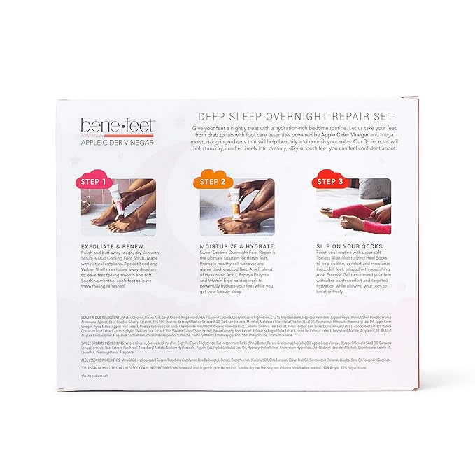 Benefeet Deep Sleep Overnight Foot Repair Gift Set - Luxurious Foot Care for Dry, Cracked Heels - Perfect Self-Care Gift for Any Occasion (3-Piece Set)