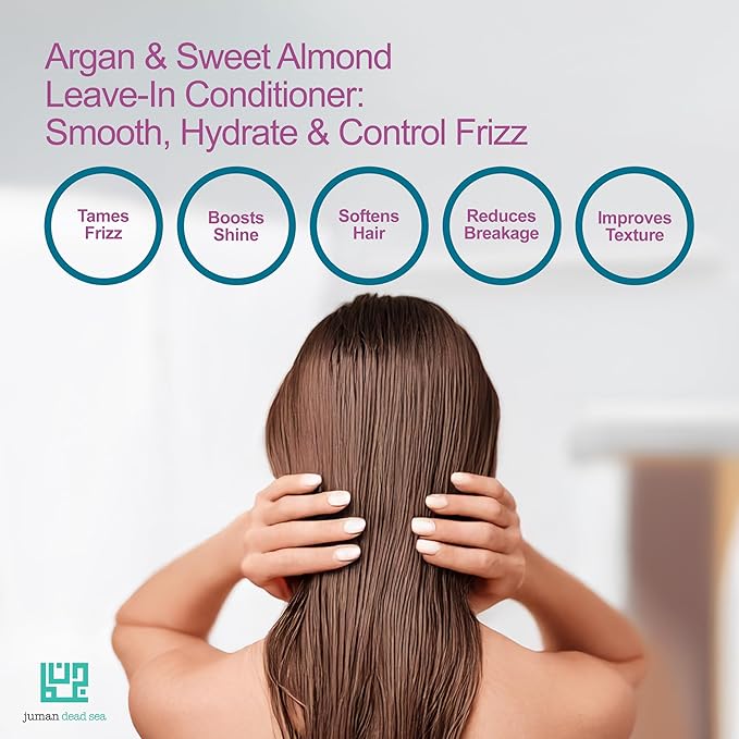 Juman Dead Sea Leave-in Conditioner | Protects & Restore Hair Softness | Enriched with Essential Argan & Sweet Almond Oil | Moisturizing Conditioner | For Normal & Dry Hair Types | 13.5 Ounce