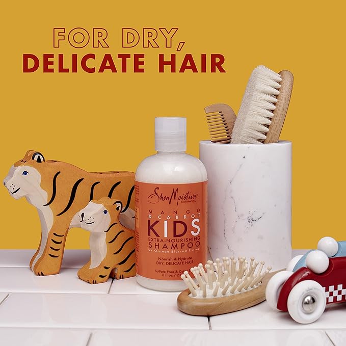 Shea Moisture Mango & Carrot Kids, Extra-Nourishing, Shampoo (8 Oz) and Conditioner (7.7 Oz), Orange Blossom Extract, Dry, Delicate Hair, Vitamin B-5 & Vitamin E, 2 Piece Set