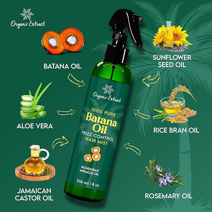 Batana Oil Leave-In Hair Mist - 8 fl oz / 236ml – Lightweight Detangling & Hydrating Spray with Rosemary & Batana Oil – Softens, Smooths & Refreshes Hair for All Hair Types