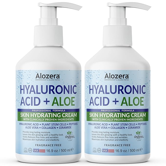 Hyaluronic Acid Body Lotion with Aloe & Stem Cells, Daily Moisturizing Lotion for Dry, Sensitive Skin Hydration, Non-Greasy, Lightweight Moisturizer, Fragrance-Free, 2-Pack 16.9 oz