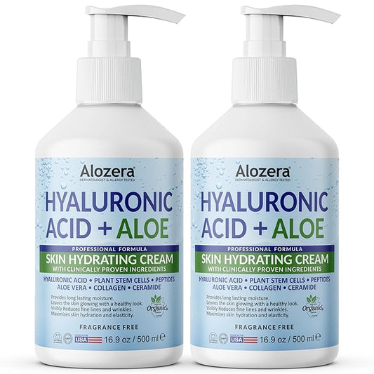 Hyaluronic Acid Body Lotion with Aloe & Stem Cells, Daily Moisturizing Lotion for Dry, Sensitive Skin Hydration, Non-Greasy, Lightweight Moisturizer, Fragrance-Free, 2-Pack 16.9 oz
