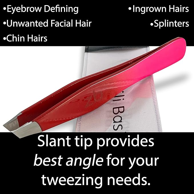 Tweezers - Limited Edition Red Delight Slant Tip - Best Tweezer for Eyebrow, Facial Hair Removal and your Precision Needs