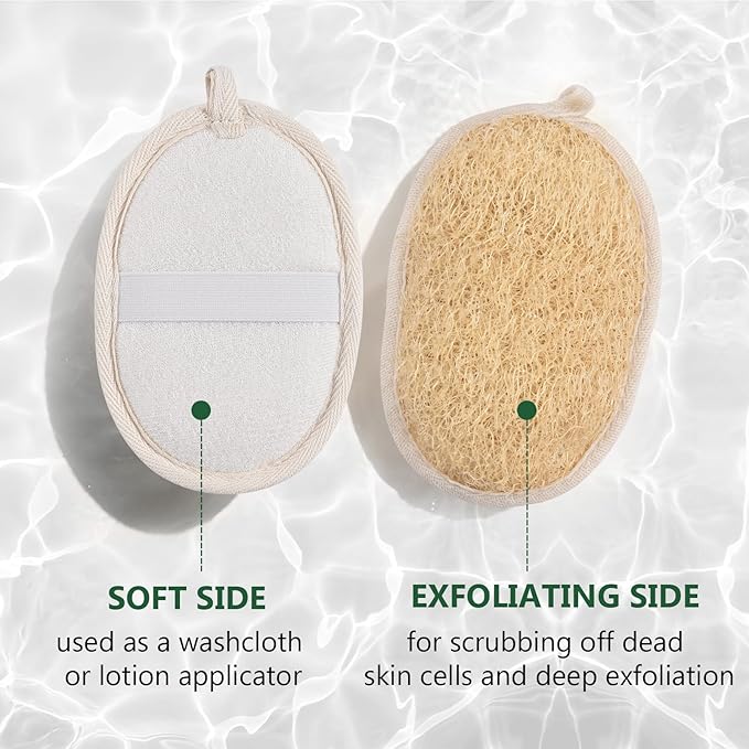 Natural Loofah Exfoliating Body Scrubber, Organic Loofah Pack Shower Sponge, Exfoliating Pads Loofa for Men and Women, Bath Sponge for Body and Face