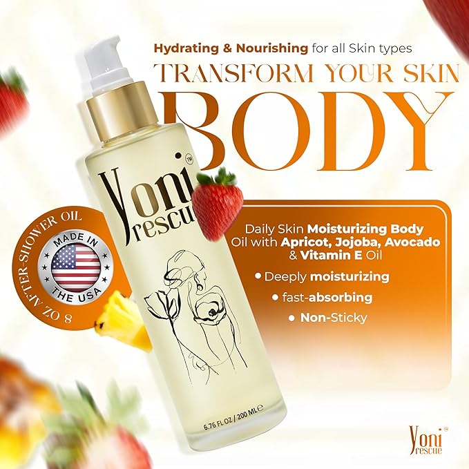 After Shower Body Oil for women | Daily Skin Moisturizer with Apricot, Jojoba, Avocado & Vitamin E Oil | Hydrating & Nourishing for all Skin types | Anti-Aging | 8oz | Peach