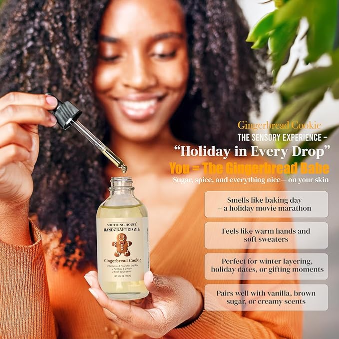 Gingerbread Cookie Body Oil: Moisturizing Body Oil for Soft, Glowing Skin with Almond & Jojoba Oil (4 fl oz)
