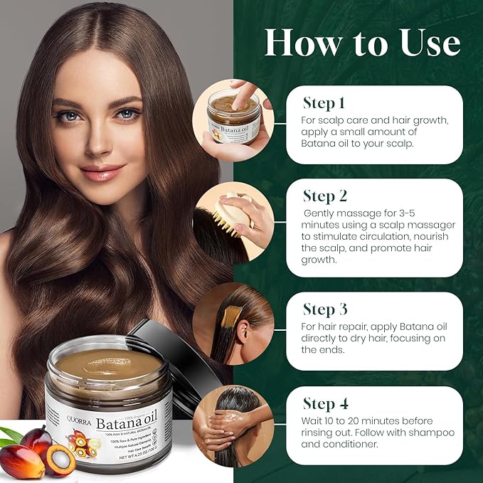 Quorra Raw Batana Oil for Hair Growth 100% Natural Organic Hair Oil from Honduran for Thick and Strong Natural Hair,Unrefined Cold Pressed Cosmetic Scalp Mask for Men & Women