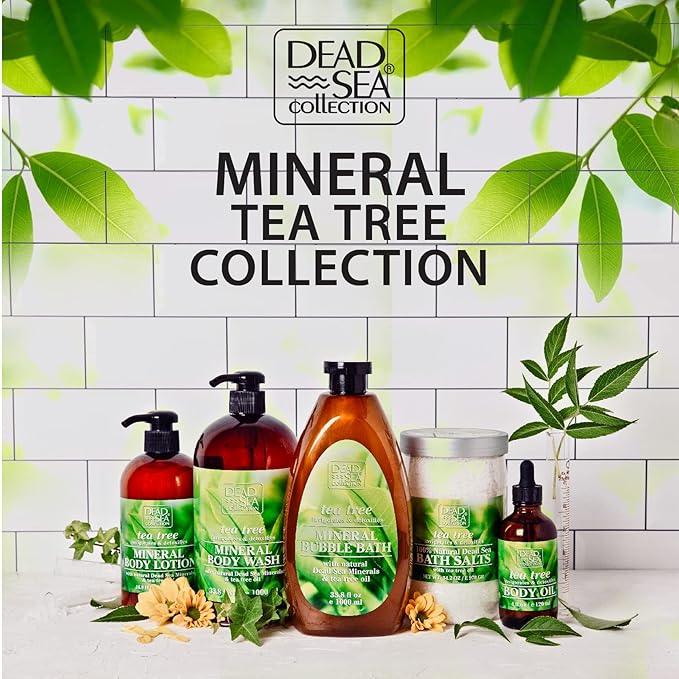 Dead Sea Collection Body Oil with Tea Tree-Dry Skin Moisturizer and Hydrating Massage - Nourishing Bath Oil - Increase Skin Elasticity and Provide Anti-Aging Support for Face and Body (4 fl.oz)