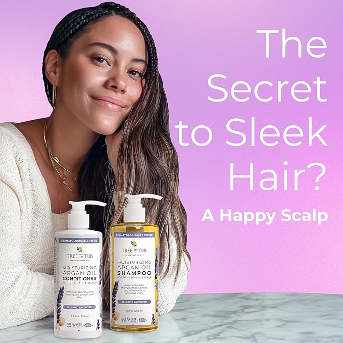 Gentle Argan Oil Shampoo & Conditioner by Tree to Tub—pH 5.5 Balanced Moisturizing Duo with Wild Soapberry & Organic Moroccan Oil - Nourishes Dry Hair & Very Sensitive Scalp, Sulfate Free (2 Pack)